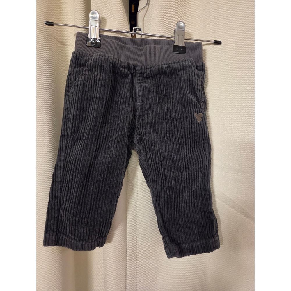 Disney Baby Mickey Mouse Corduroy Pants Gray Green 3-6M Elastic Waist Cotton